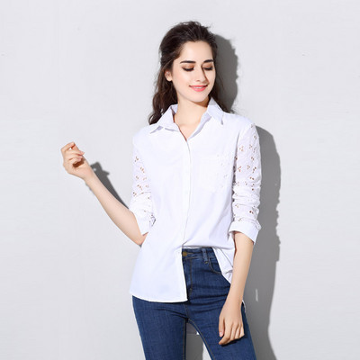 Izdubljena bluza Ženska nova slatka prekomjerna košulja s punim rukavima Modni ovratnik s izrezom Pamuk Bijele majice Ženske majice velikih veličina