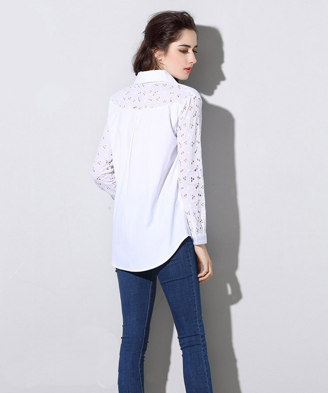 Izdubljena bluza Ženska nova slatka prekomjerna košulja s punim rukavima Modni ovratnik s izrezom Pamuk Bijele majice Ženske majice velikih veličina