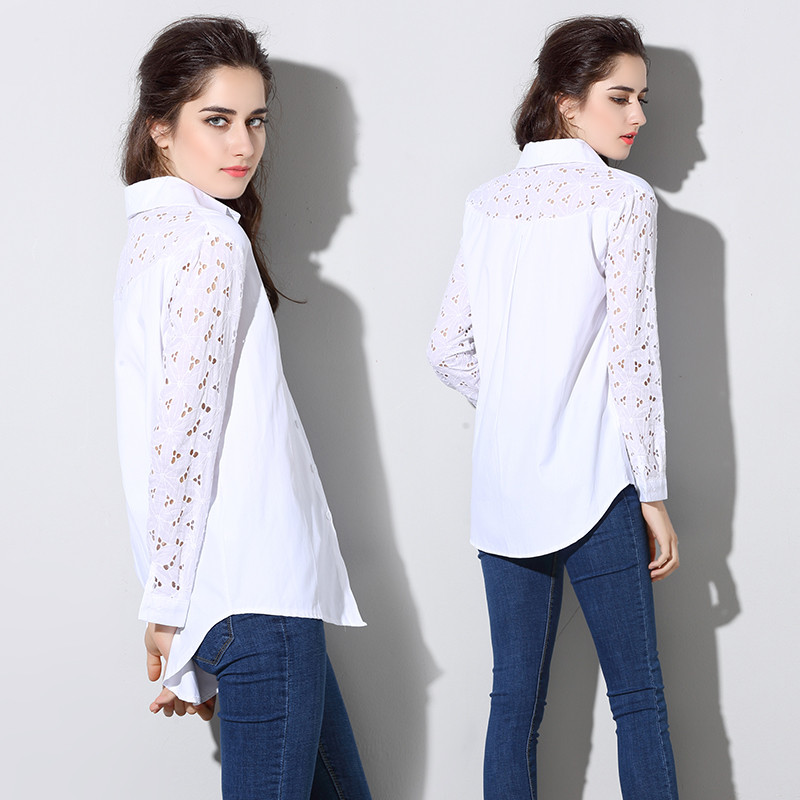 Izdubljena bluza Ženska nova slatka prekomjerna košulja s punim rukavima Modni ovratnik s izrezom Pamuk Bijele majice Ženske majice velikih veličina