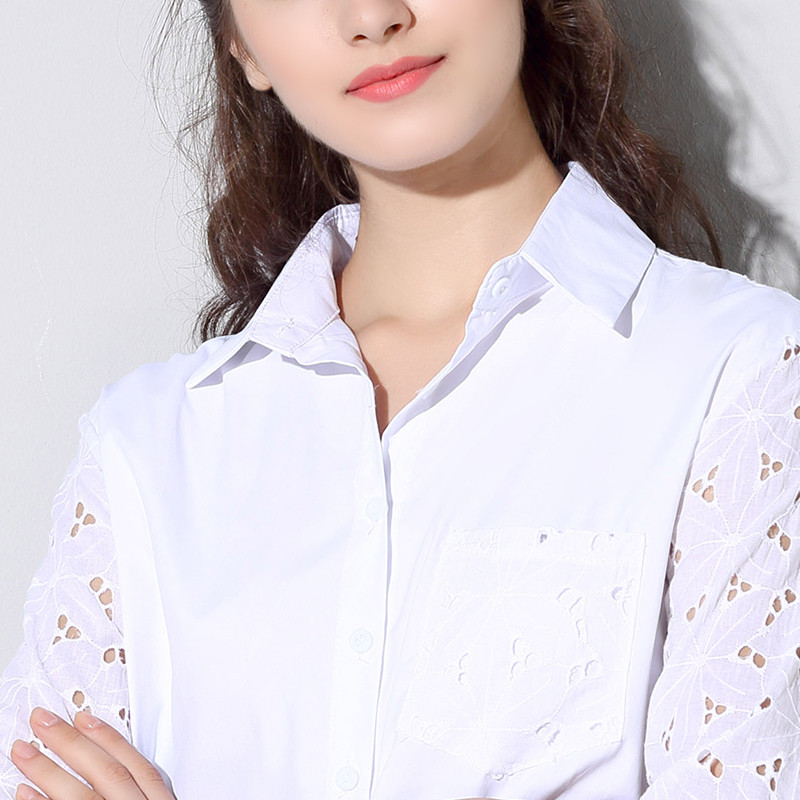 Izdubljena bluza Ženska nova slatka prekomjerna košulja s punim rukavima Modni ovratnik s izrezom Pamuk Bijele majice Ženske majice velikih veličina