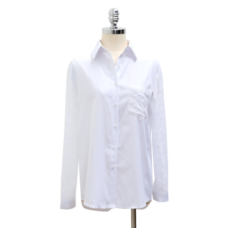 Izdubljena bluza Ženska nova slatka prekomjerna košulja s punim rukavima Modni ovratnik s izrezom Pamuk Bijele majice Ženske majice velikih veličina