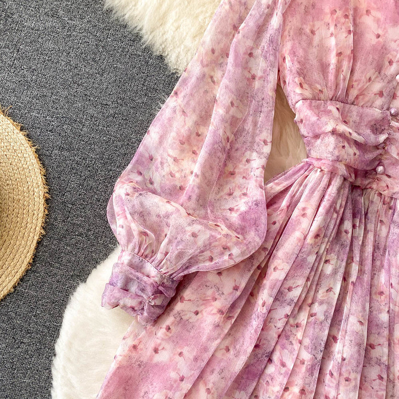 Nova ženska haljina od šifona s cvjetnim uzorkom, proljeće ljeto, seksi haljine za plažu s V-izrezom, ženske francuske, elegantne kratke haljine Vestidos