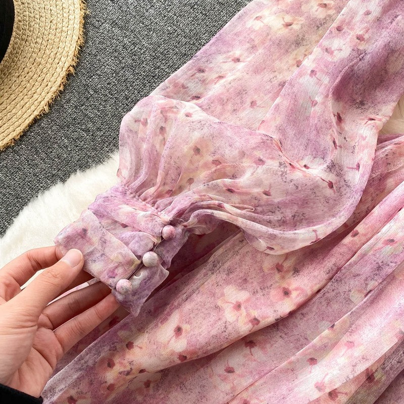 Nova ženska haljina od šifona s cvjetnim uzorkom, proljeće ljeto, seksi haljine za plažu s V-izrezom, ženske francuske, elegantne kratke haljine Vestidos