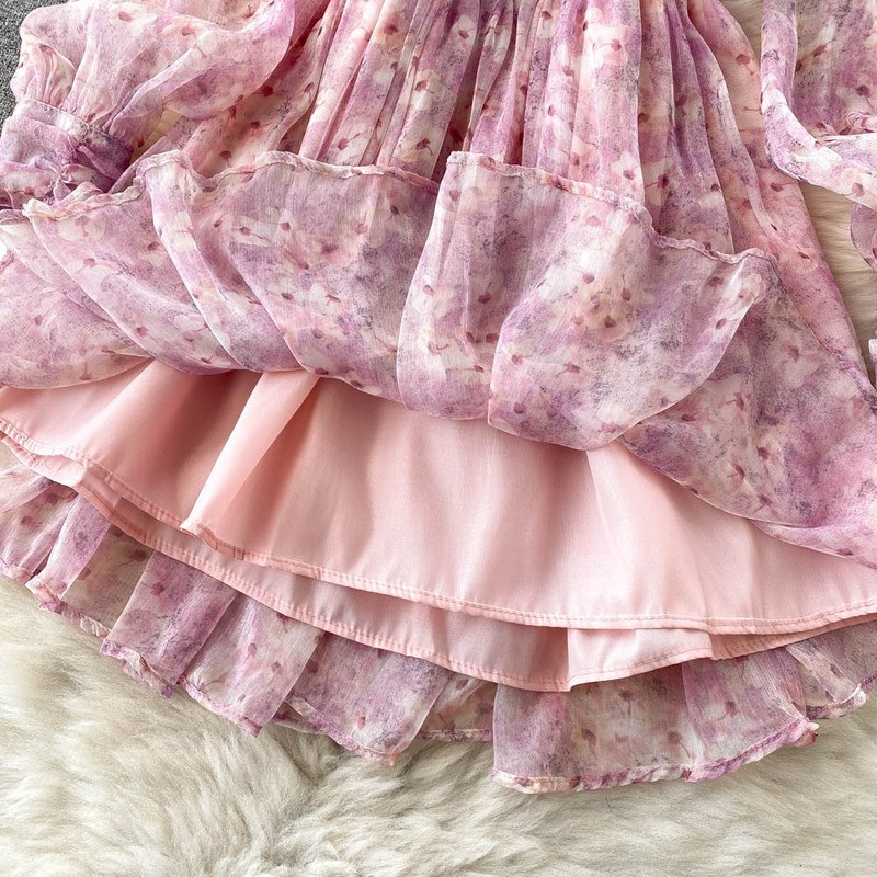 Nova ženska haljina od šifona s cvjetnim uzorkom, proljeće ljeto, seksi haljine za plažu s V-izrezom, ženske francuske, elegantne kratke haljine Vestidos