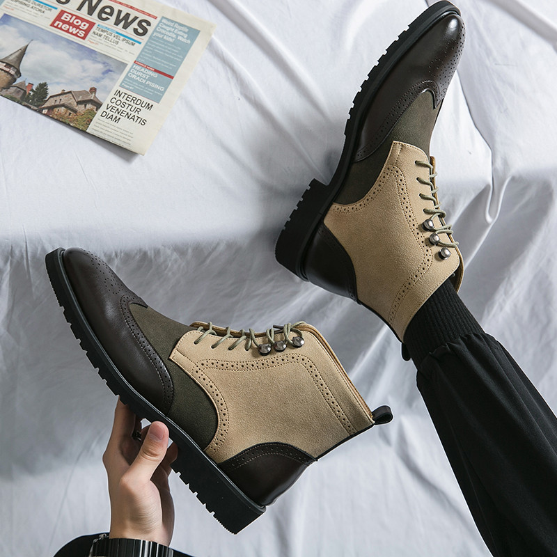2023 Πράσινα φθινοπωρινά χειμερινά μποτάκια με μυτερά μποτάκια Άνετα ανδρικά ψηλά δερμάτινα παπούτσια Μπότες μοτοσικλέτας εξωτερικού χώρου