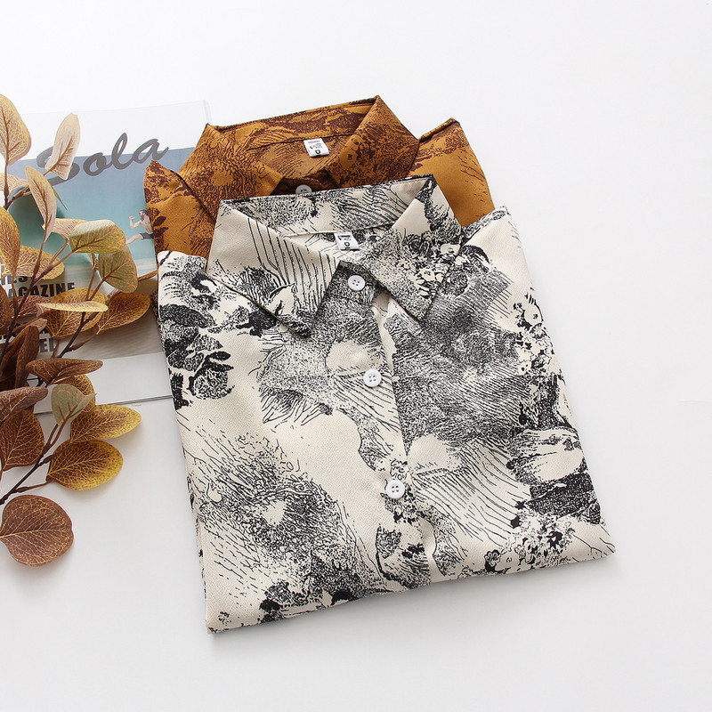 Proljetna nova ženska šifonska bluza s starinskim oslikavanjem tintom, punih rukava, široka košulja s dugmadima, jesenska ležerna majica u BF stilu T11612F