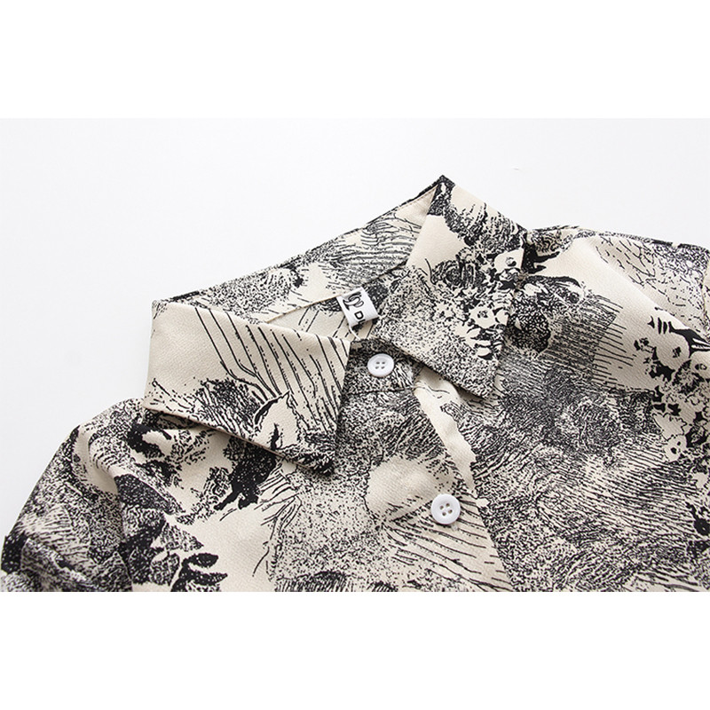 Proljetna nova ženska šifonska bluza s starinskim oslikavanjem tintom, punih rukava, široka košulja s dugmadima, jesenska ležerna majica u BF stilu T11612F