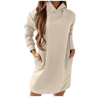 Nova ženska majica s kapuljačom 2022. Jesen Zima Topla majica s dugim rukavima, jednobojna haljina s kapuljačom i dugim rukavima