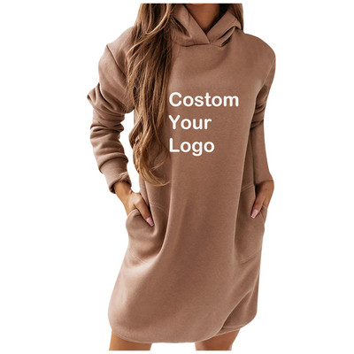 Nova ženska majica s kapuljačom 2022. Jesen Zima Topla majica s dugim rukavima, jednobojna haljina s kapuljačom i dugim rukavima