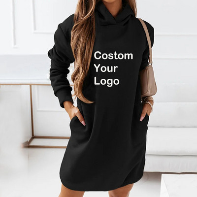 Nova ženska majica s kapuljačom 2022. Jesen Zima Topla majica s dugim rukavima, jednobojna haljina s kapuljačom i dugim rukavima