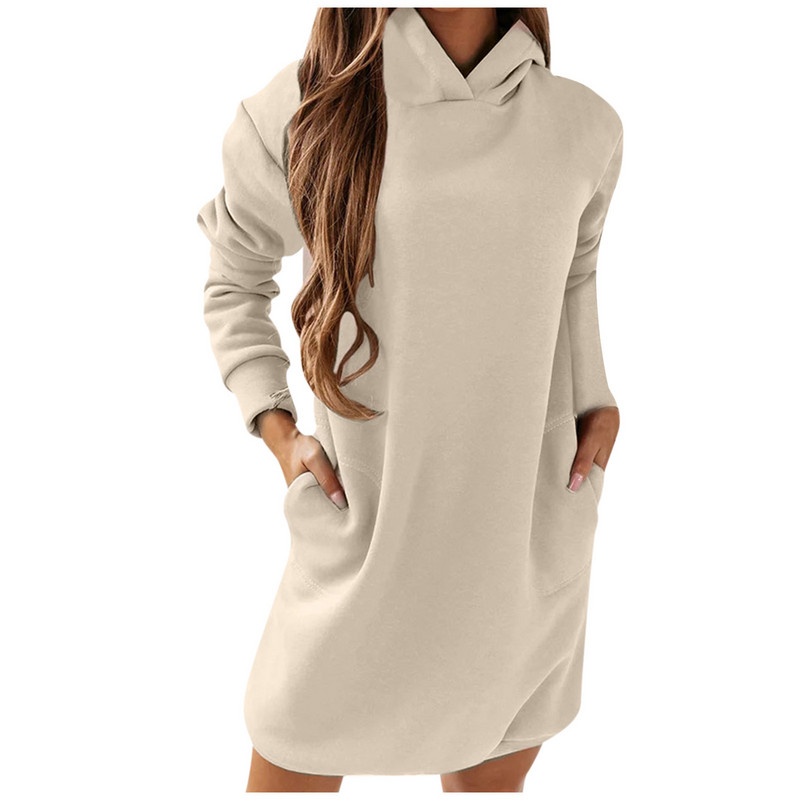 Nova ženska majica s kapuljačom 2022. Jesen Zima Topla majica s dugim rukavima, jednobojna haljina s kapuljačom i dugim rukavima