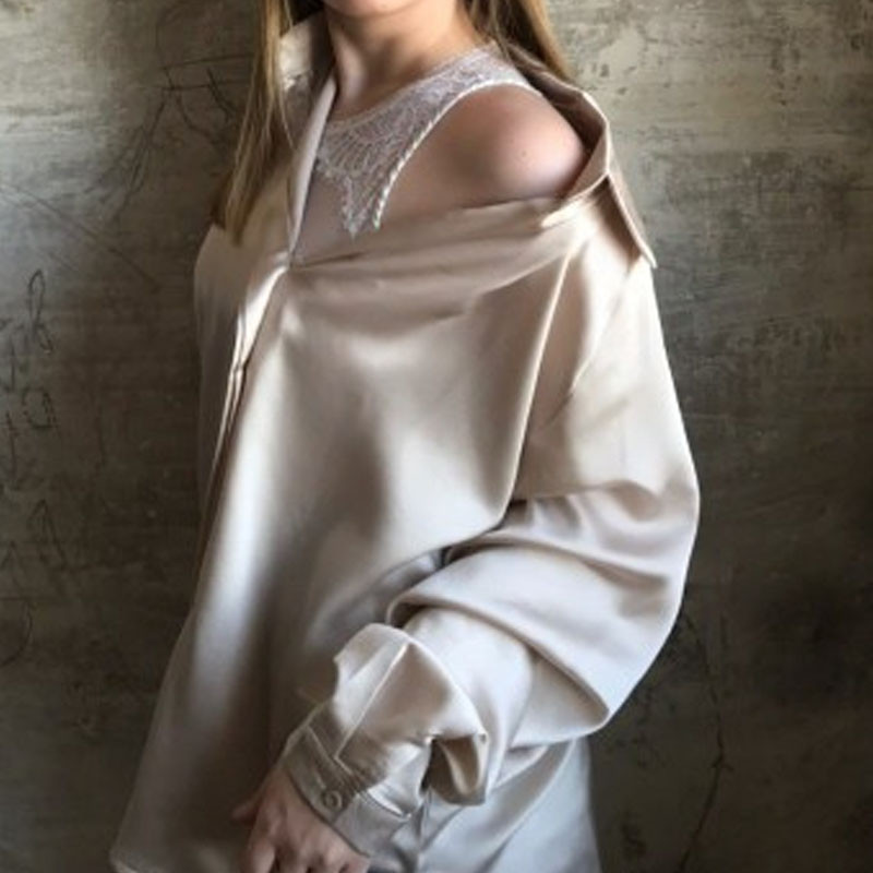 Proljeće Ženska moda Satenska bluza dugih rukava Vintage Femme V izrez Ulične košulje Elegantna imitacija svilene bluze Jesen 5273
