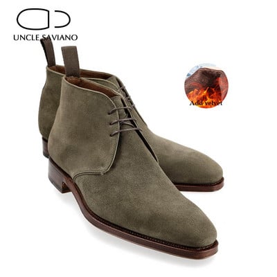 Uncle Saviano Ankle Suede Ανδρικές Μπότες Παπούτσια Add Velvet Handmade Winter Fashion Work Basic Boots Designer ψηλά ανδρικά παπούτσια