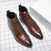 Zimske luksuzne dizajnerske lakirane gležnjače sa špicastim prstima Muške visoke cipele za muškarce Ravne motociklističke cipele Zapatos Hombre