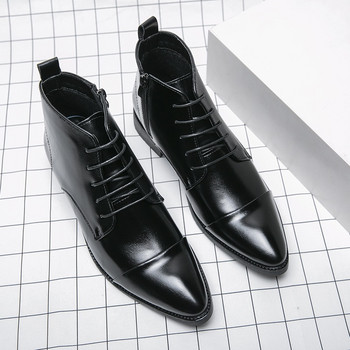 Зимни луксозни дизайнерски лачени ботуши с остри пръсти Мъжки високи горнища за мъже Балетки Мотоциклетни обувки Zapatos Hombre