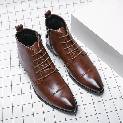 Zimske luksuzne dizajnerske lakirane gležnjače sa špicastim prstima Muške visoke cipele za muškarce Ravne motociklističke cipele Zapatos Hombre