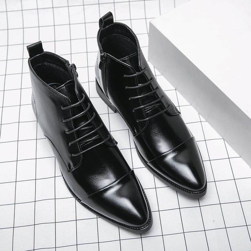 Zimske luksuzne dizajnerske lakirane gležnjače sa špicastim prstima Muške visoke cipele za muškarce Ravne motociklističke cipele Zapatos Hombre