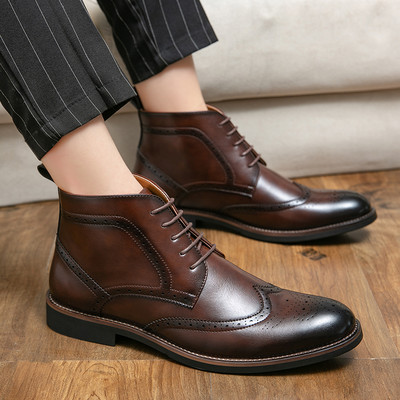 Formális Brogue Férfi Csizmák Brit stílusú Oxfords Lábbeli Férfi Boka Ruha Csizmák Bota Masculina