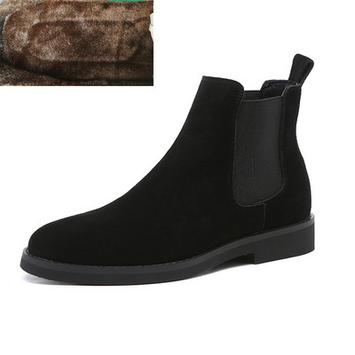 Vârf ascuțit Britanic Vintage Bărbați Pantofi ocazional Botine pentru bărbați din Rochie Slip-On Nuntă Zăpadă Cald Plush Chelsea Boot