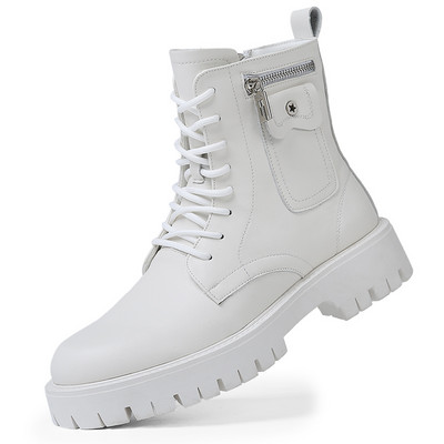 Vīriešu zābaki ar šņorīti, apaļš purngals, brīvā laika pavadīšana, vīriešu ikdienas ādas apavi Neslīdoši Trend Gumijas ziemas plīša