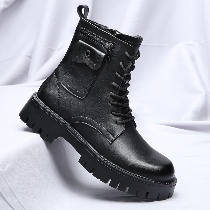 Vīriešu zābaki ar šņorīti, apaļš purngals, brīvā laika pavadīšana, vīriešu ikdienas ādas apavi Neslīdoši Trend Gumijas ziemas plīša