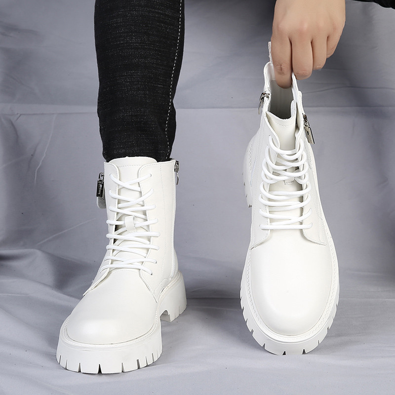 Vīriešu zābaki ar šņorīti, apaļš purngals, brīvā laika pavadīšana, vīriešu ikdienas ādas apavi Neslīdoši Trend Gumijas ziemas plīša