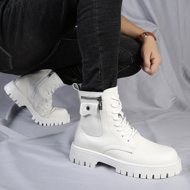 Vīriešu zābaki ar šņorīti, apaļš purngals, brīvā laika pavadīšana, vīriešu ikdienas ādas apavi Neslīdoši Trend Gumijas ziemas plīša