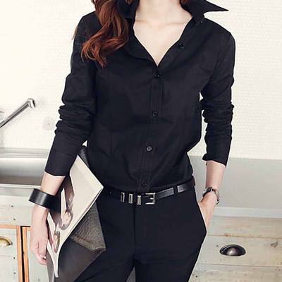 Jesenska uredska dama, uski donji dio, bijela košulja u vintage korejskom stilu, šik bluza s dugim rukavima na preklop, ženske ležerne majice s gumbima 12653