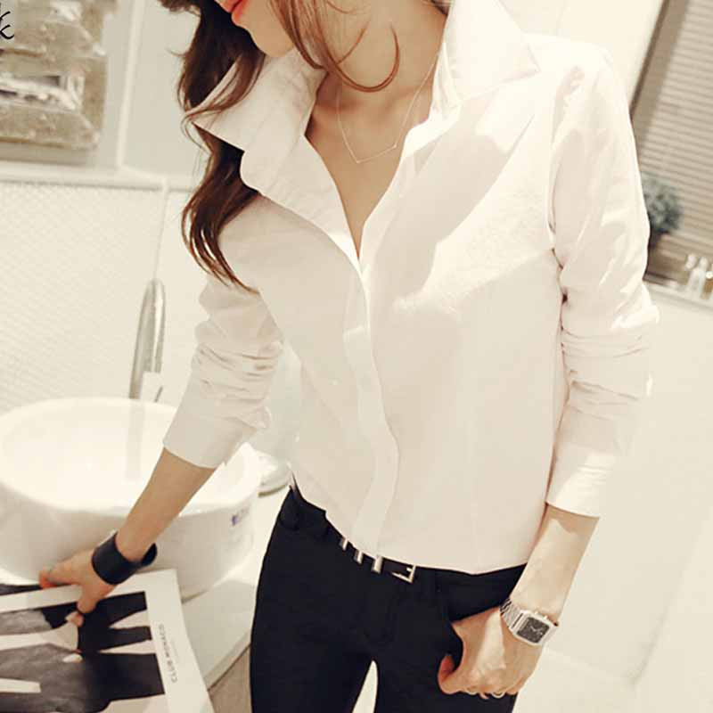 Jesenska uredska dama, uski donji dio, bijela košulja u vintage korejskom stilu, šik bluza s dugim rukavima na preklop, ženske ležerne majice s gumbima 12653