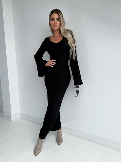 Toamnă iarnă 2023 rochie de femei elegantă cu mâneci lungi cu decolteu în V rochie elastică tricotată la modă bodycon rochii sexy de colecție de femei