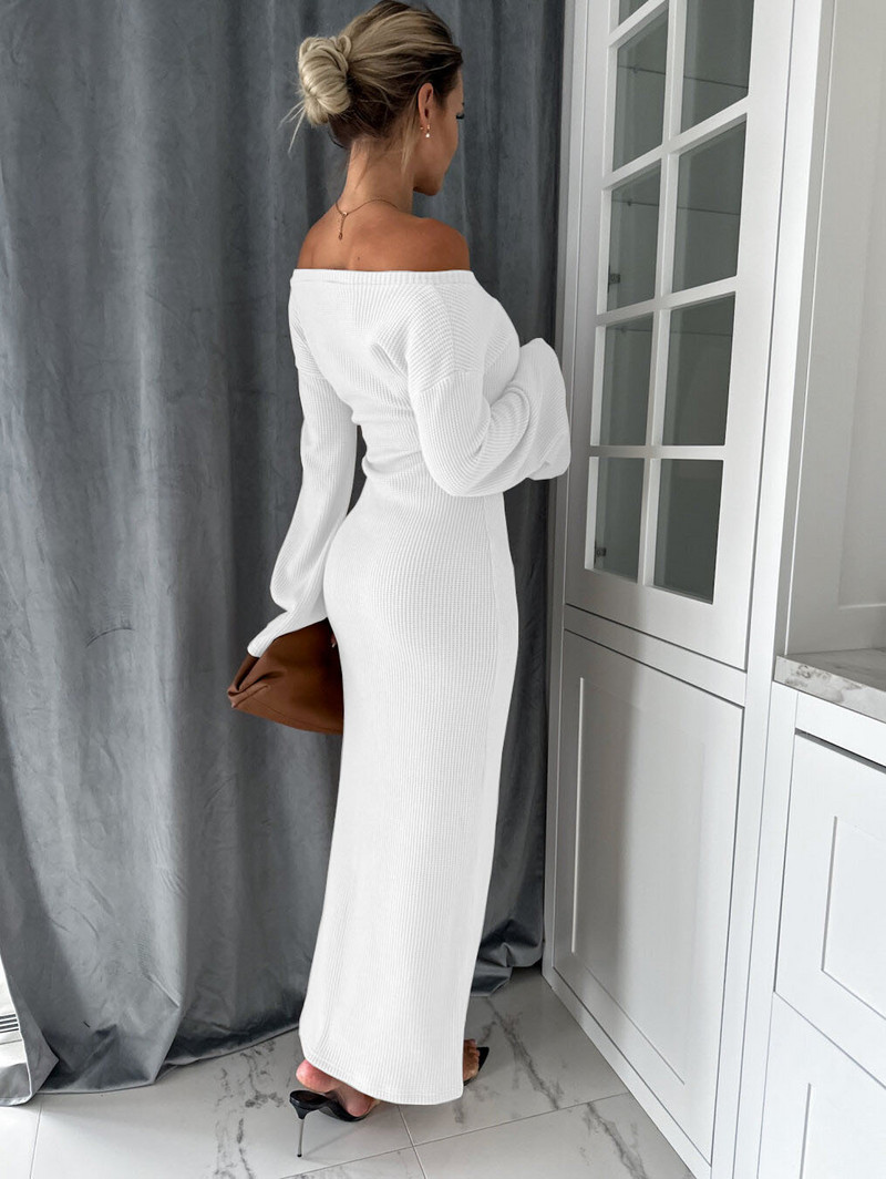 Ženska haljina jesen zima 2023. Elegantna, elastična pletena haljina dugih rukava s V izrezom, modni uzrez Seksi ženska kolekcija Vestidos