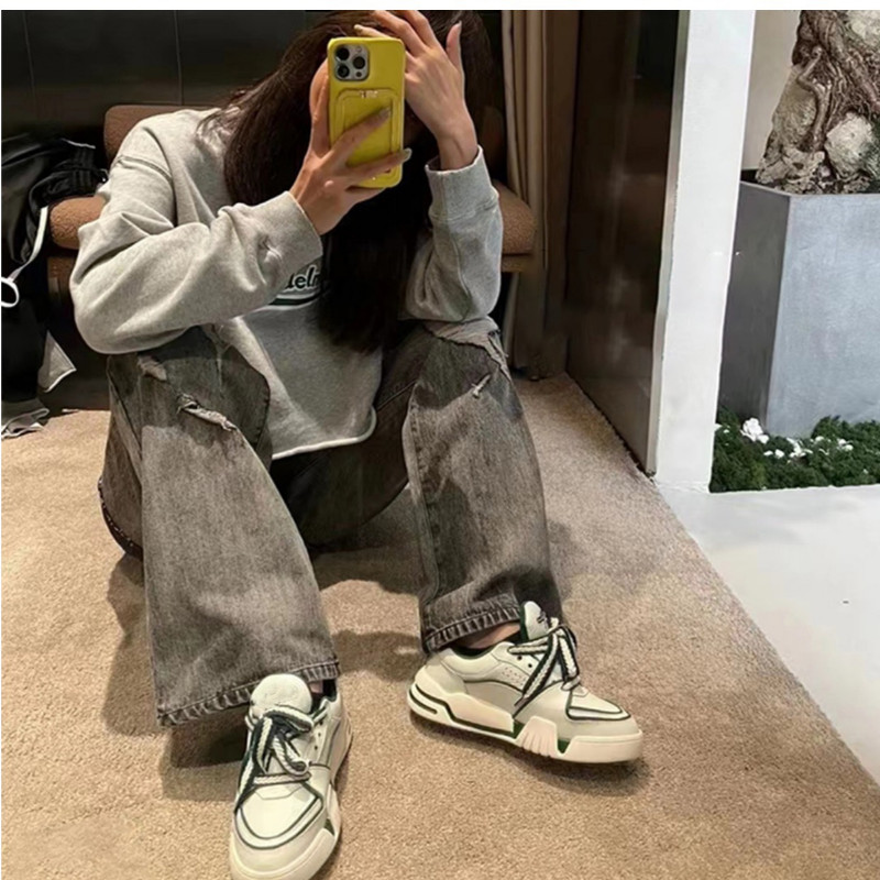 Casual ρετρό πάνινα παπούτσια με χοντρή σόλα Γυναικεία μονό παπούτσια με κορδόνια που αναπνέουν για την άνοιξη και το φθινόπωρο Νέα μόδα casual παπούτσια