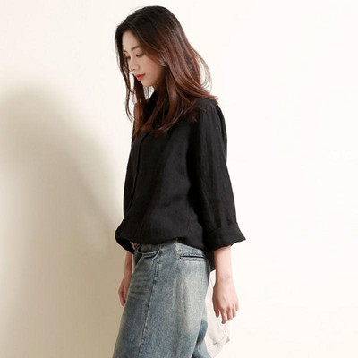 Noua sosire de primăvară toamnă femei cu mânecă lungă cămăși largi, toate asortate, casual din bumbac, bluză coreeană, bluze pentru femei S377