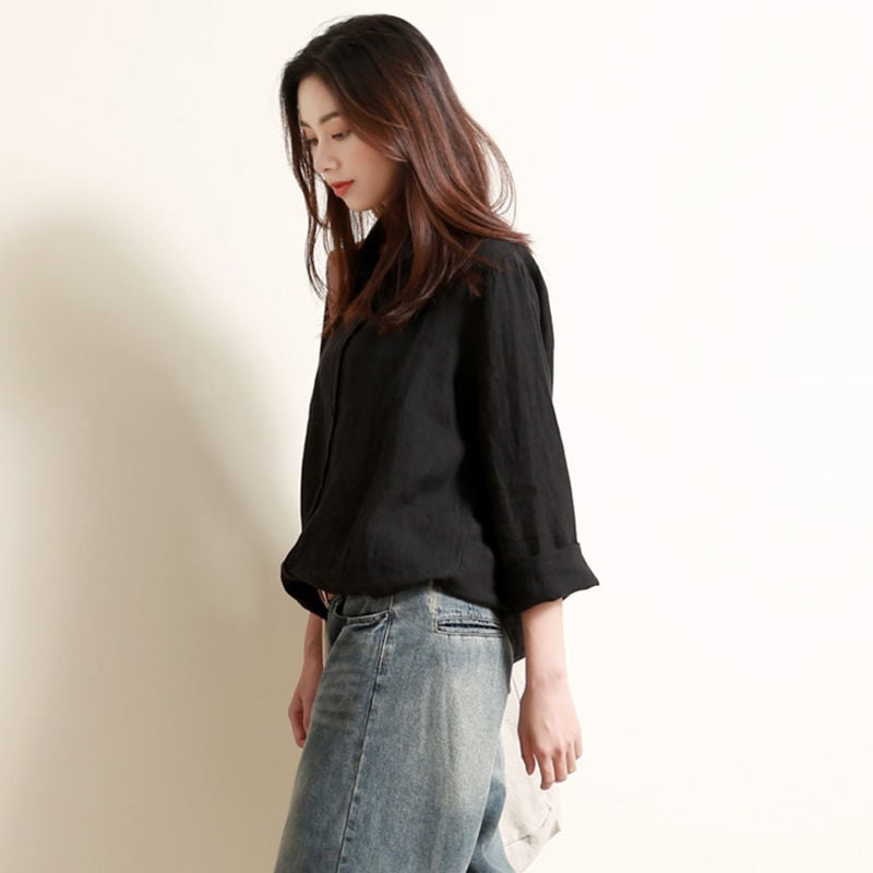 Noua sosire de primăvară toamnă femei cu mânecă lungă cămăși largi, toate asortate, casual din bumbac, bluză coreeană, bluze pentru femei S377