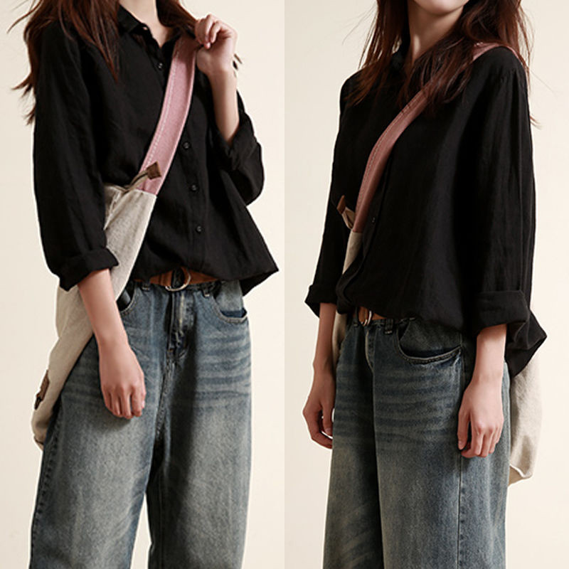 Noua sosire de primăvară toamnă femei cu mânecă lungă cămăși largi, toate asortate, casual din bumbac, bluză coreeană, bluze pentru femei S377