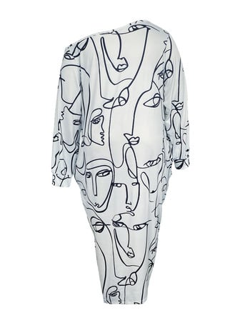 Casual φόρεμα Plus Size, Γυναικείο Plus Abstract Face Print One Shoulder Μακρύ μανίκι μάξι φόρεμα με τσέπες