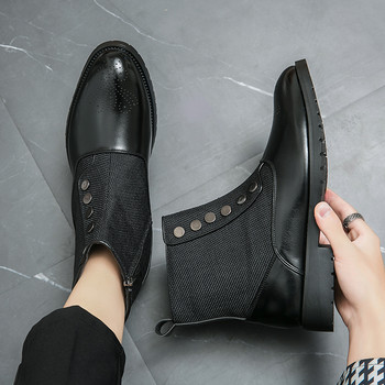 HKDQ Модни платнени мъжки ботуши с цип с копчета Висококачествени дишащи мъжки кожени ботуши Удобни високи обувки за мъже