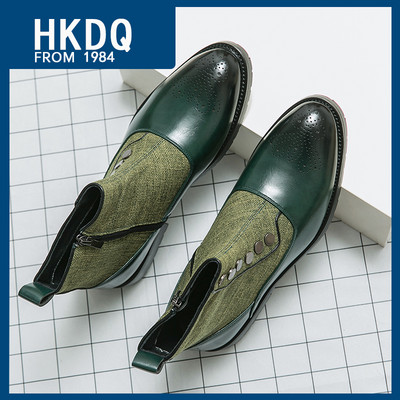 HKDQ Modne muške Chelsea čizme s platnenim zatvaračem na gumbe Visokokvalitetne prozračne muške kožne čizme Udobne visoke cipele za muškarce