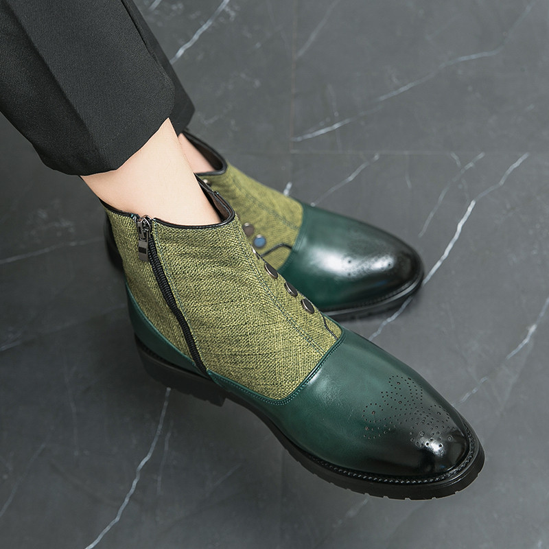 HKDQ Modne muške Chelsea čizme s platnenim zatvaračem na gumbe Visokokvalitetne prozračne muške kožne čizme Udobne visoke cipele za muškarce