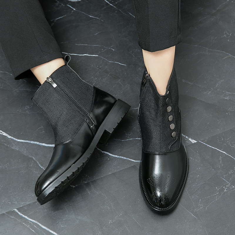 HKDQ Modne muške Chelsea čizme s platnenim zatvaračem na gumbe Visokokvalitetne prozračne muške kožne čizme Udobne visoke cipele za muškarce