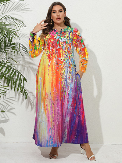 2023 Plus Size Toamna Iarna Rochie Lunga Femei Neagra Decolteu in V Rochii Elegante Largi Petrecere Print Floral Rochie Vintage Plaja Femei