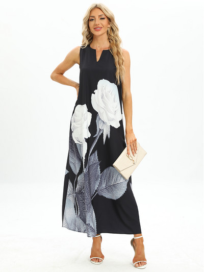 2023 Plus Size Toamna Iarna Rochie Lunga Femei Neagra Decolteu in V Rochii Elegante Largi Petrecere Print Floral Rochie Vintage Plaja Femei