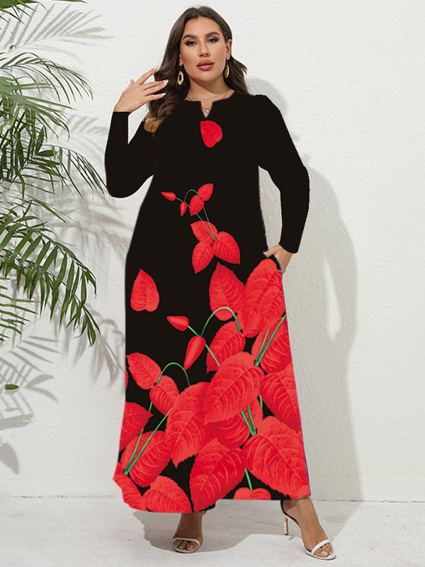 2023 Plus Size Toamna Iarna Rochie Lunga Femei Neagra Decolteu in V Rochii Elegante Largi Petrecere Print Floral Rochie Vintage Plaja Femei