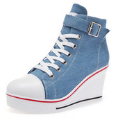 Pantofi de pânză cu vârf înalt pentru femei Pantofi cu pană Pantofi de damă din denim gleznă cu șireturi Pantofi de pânză de damă pentru femei marimea plus 35-43