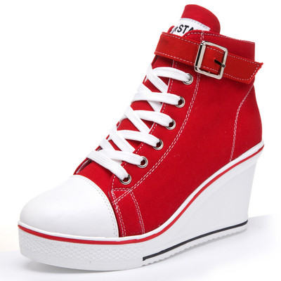 Pantofi de pânză cu vârf înalt pentru femei Pantofi cu pană Pantofi de damă din denim gleznă cu șireturi Pantofi de pânză de damă pentru femei marimea plus 35-43