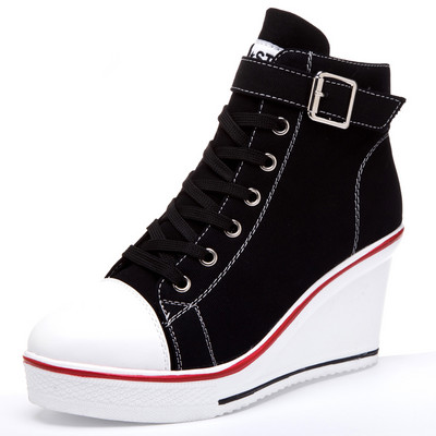 Pantofi de pânză cu vârf înalt pentru femei Pantofi cu pană Pantofi de damă din denim gleznă cu șireturi Pantofi de pânză de damă pentru femei marimea plus 35-43