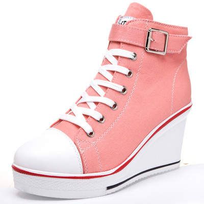 Pantofi de pânză cu vârf înalt pentru femei Pantofi cu pană Pantofi de damă din denim gleznă cu șireturi Pantofi de pânză de damă pentru femei marimea plus 35-43