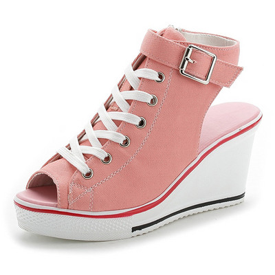 Pantofi de pânză cu vârf înalt pentru femei Pantofi cu pană Pantofi de damă din denim gleznă cu șireturi Pantofi de pânză de damă pentru femei marimea plus 35-43