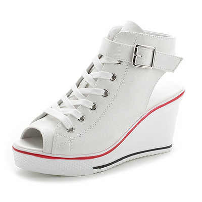 Pantofi de pânză cu vârf înalt pentru femei Pantofi cu pană Pantofi de damă din denim gleznă cu șireturi Pantofi de pânză de damă pentru femei marimea plus 35-43
