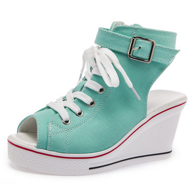 Pantofi de pânză cu vârf înalt pentru femei Pantofi cu pană Pantofi de damă din denim gleznă cu șireturi Pantofi de pânză de damă pentru femei marimea plus 35-43